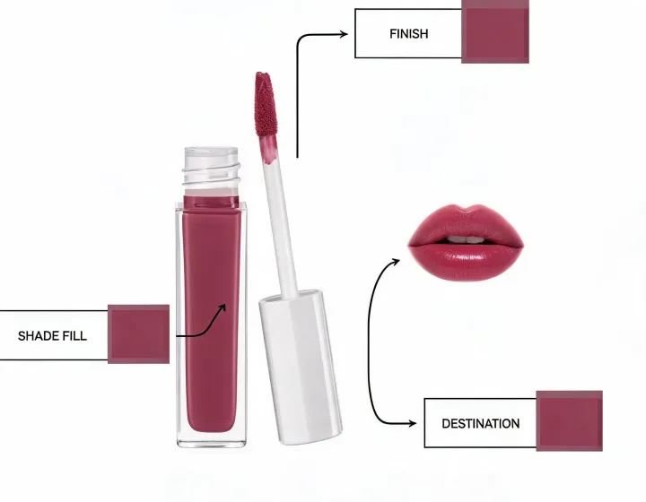 Liquid lipstick specification worksheet illustration, not a premises map