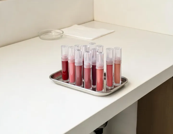 liquid lipstick on a cosmetics bench, illustration only