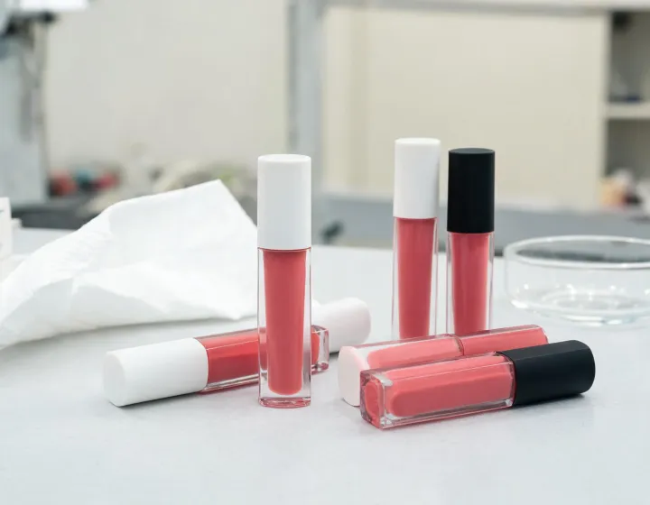 strawberry youth velour liquid lipstick on a cosmetics bench, illustration only